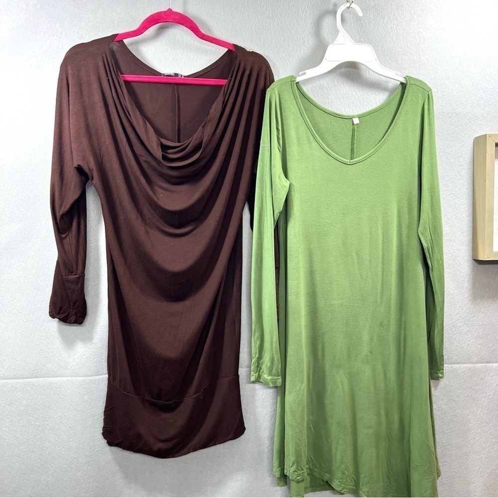 Thanth Brown Cowl Neck Dress XS & Green Swing Dress S